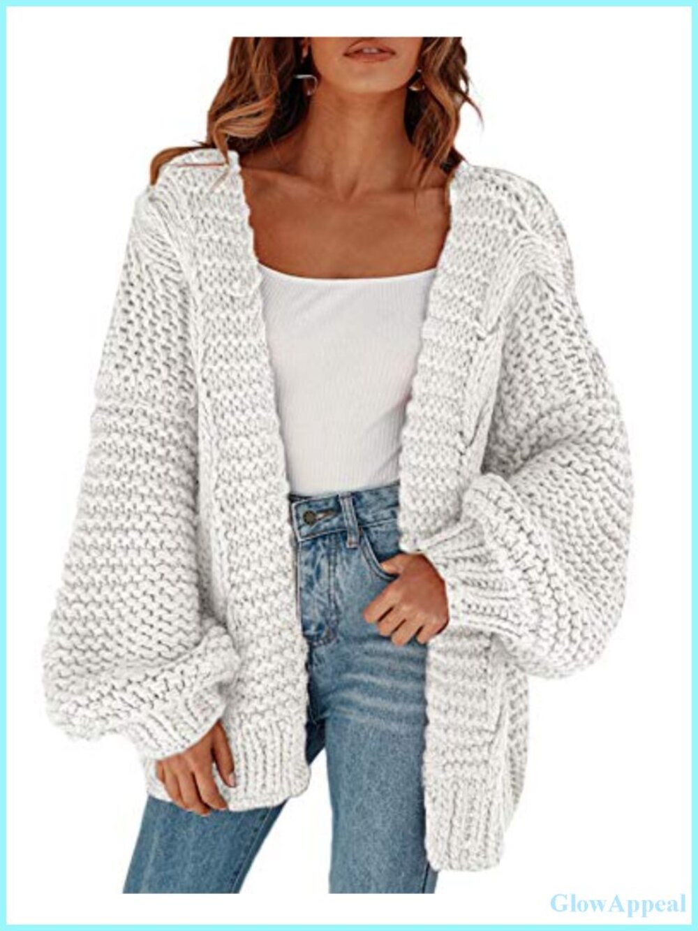 Open Front Chunky Knit Cardigan Loose Lantern Sleeve Oversized Sweater Coat
